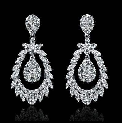 #ad 14K White Gold 2.24Ct Simulated Diamond Chandelier Engagement Wedding Earrings $412.85