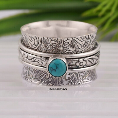 #ad Turquoise Ring 925 Sterling Silver Spinner Ring Mediation Handmade Ring WV39 $10.43