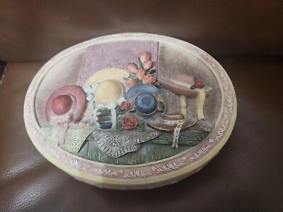 #ad Resin Oval Jewelry Box 3D Hand Painted On Lid Storage Vanity $65.00