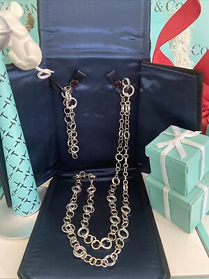 #ad Tiffanyamp;Co Interlocking Circles Necklace Bracelet 18k Gold 925 Silver 32” 8” Set $4750.00