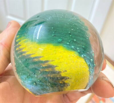 #ad Unique Crystal Co Poland Controlled Bubble PbO 24% Paperweight Signed 2000 3quot; $48.00
