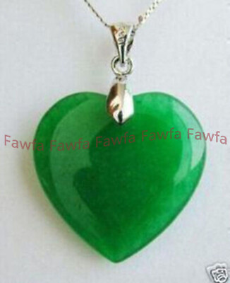 #ad Natural Green Jade Heart Gems Pendant Jewelry Necklace 17quot; Silver Plated Chain $3.59