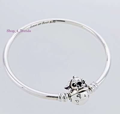 #ad NEW PANDORA 591683C01 925 Silver Disney Stitch Biting Clasp Bangle Bracelets $93.50