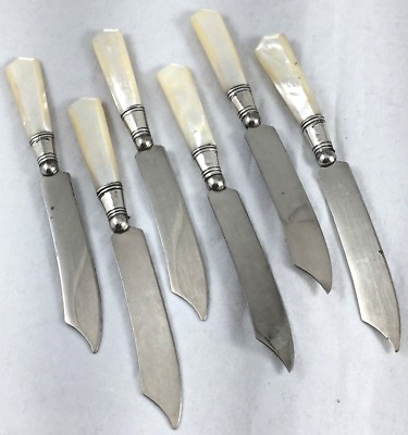 #ad Set of 6 Sterling Ferule amp; Mother Pearl Geometric Handle Fruit Cheese Knives $99.99