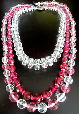 #ad Amazing Lot of Pink amp; Clear Glass Crystal Vintage Necklaces $69.99