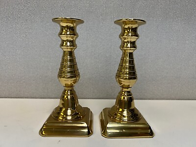 #ad Vintage Pair English Heavy Brass Candlesticks 6quot; Tall 3quot; x 3quot; Base $299.99