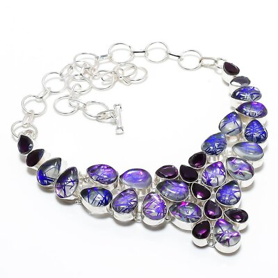 #ad Blue Rutile Amethyst Gemstone Handmade 925 Sterling Silver Jewelry Necklace 18quot; $28.78
