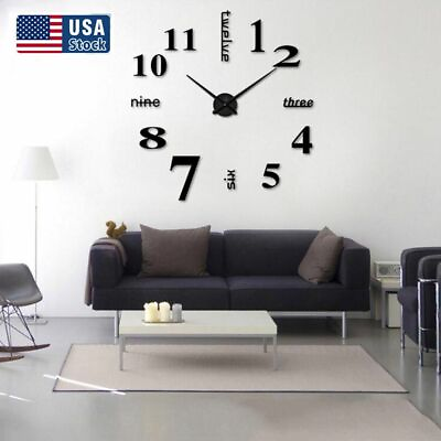 #ad Modern 3D DIY Large Number Mirror Wall Sticker Big Watch Art Clock Home Decor $7.99