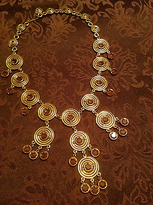 #ad Vintage amp; Rare GOLDETTE Topaz Crystal Waterfall Bib Necklace Signed amp; Exquisite $150.00