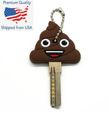 #ad Cute Cartoon Silicone Keychain Emoji Poop Key Cover Cap $6.99