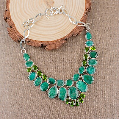 #ad Sakota Mines Emerald Gemstone 925 Solid Silver Elegant Jewelry Necklace 16 18quot; $71.41