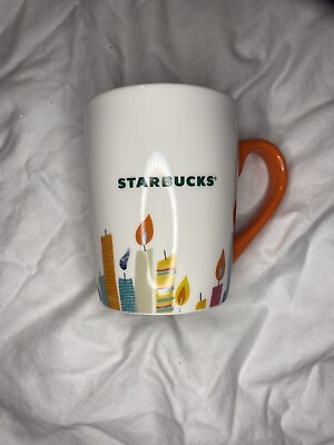 #ad Starbucks Happy Birthday Candle 10 oz Coffee Cup Mug with Orange Handle $8.00