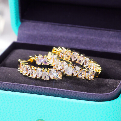 #ad Fashion 925 Silver FilledGold Hoop Earring Women Jewelry Cubic Zircon C $4.95