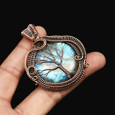 Blue Fire Labradorite Copper Wire Wrapped Pendant Jewelry Gift For Her CCP 026 $10.99
