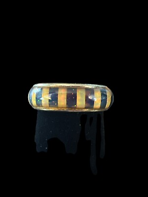 #ad Gold Band Ring with Black and Gold Stripes Size 5.5 $6.00