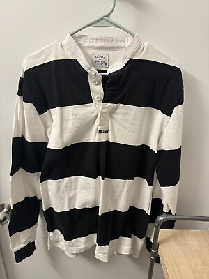#ad Noah Mandarin Collar Rugby Size M Black and White Stripes $79.00