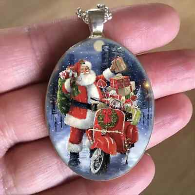 #ad Christmas Surprise Christmas Santa Claus Oval Pendant Necklace $16.20
