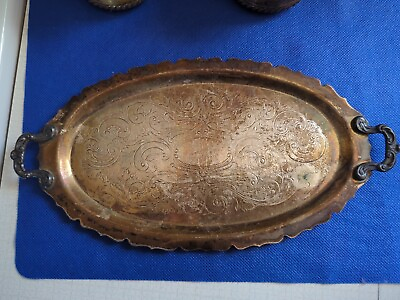 #ad Vintage 10quot; Oval Silver Plated Copper Tray $10.99