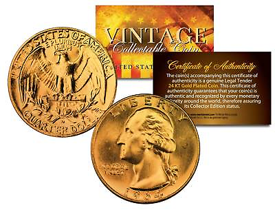 #ad 1960#x27;s SILVER WASHINGTON Quarter U.S. Coin 24K GOLD PLATED with Capsule amp; COA $10.95