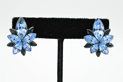 Givenchy Vintage Earrings Sparkling Sky Navy Blue Crystal Runway Signed 80s Bin1 $55.96