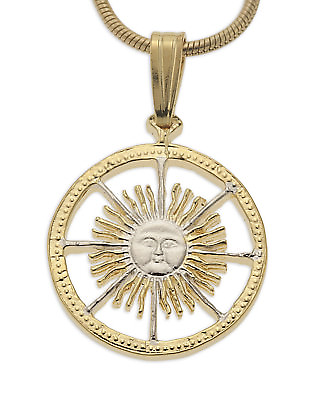 #ad Sun Pendant with Necklace Argentina Coin Pendant 7 8quot; diameter # 593B $56.33