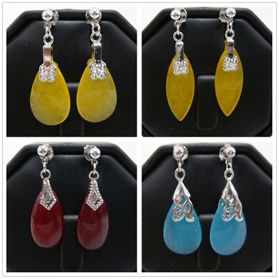 #ad Natural Women Jade Stone Earrings Petal Drop Stud Dangle Earrings Jewelry Gifts $8.95
