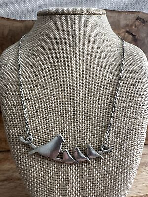 #ad Silver Tone Family of Birds on a Branch Necklace 20quot; $11.20