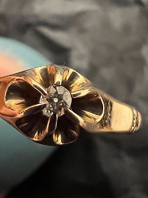 #ad Antique Art Deco 14K Yellow Gold Diamond Ring Belcher Mount Size 6.25 $380.00