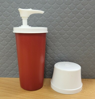 #ad Vintage 3 pc Tupperware Dispenser Pump Ketchup Soap Lotions Red body White Lid $10.39