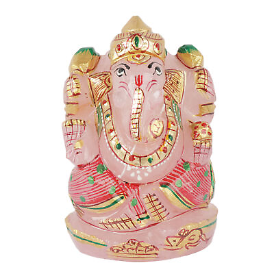 #ad 1100 Ct. Natural Gem Pink Quartz Ganesha Ganesh Statue Figurine Gemstone 2 $62.99