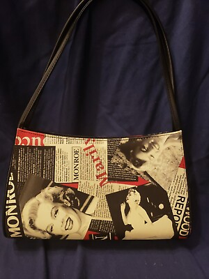 #ad Marilyn Monroe Purse Hand Shoulder Bag Handbag Red Black Newspaper rare $30.00