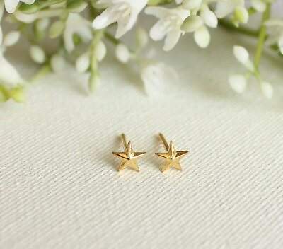 #ad Tiny Star Earrings 14k Solid Gold Minimalist Gold Piercing Earring Star Ear Stud $172.05