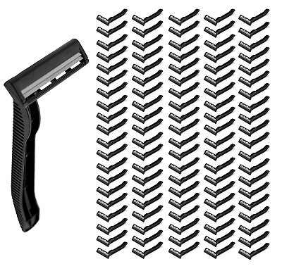 100 Twin Blade Black Disposable Razors in Bulk Professional or Home Use $19.99