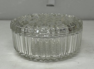 #ad Vintage Clear Pressed Glass Candy Nut Serving Dish w lid Swirl amp; Star Design $14.99
