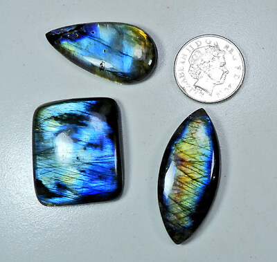 #ad 3Pcs.Lot Natural Blue Multi Flash Labradorite Mix Cabochon Gemstone B 187 m215 C $15.70