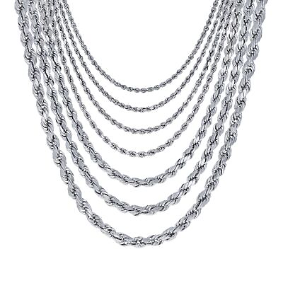 #ad 14K White Gold 1.5mm 5mm Diamond Cut Rope Italian Chain Pendant Necklace 14quot; 30quot; $92.98