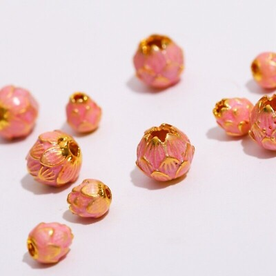 #ad 10Pcs Pink Brass Lotus Flower Enamel Beads Spacer 5.3 7.5mm DIY Jewelry Making $13.59