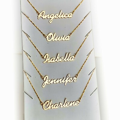 #ad GOLD ANY Name Plate Necklace solid 10k Pendant Holiday Gift Personalized Custom $119.00