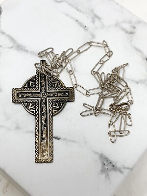 #ad Gorgeous Vintage Sterling Cross With Unique Sterling Silver Chain $74.00