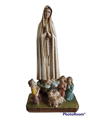 #ad Our Lady of Fatima Virgin Mary amp; Praying Children Religious Statue Signed 10quot; $49.99