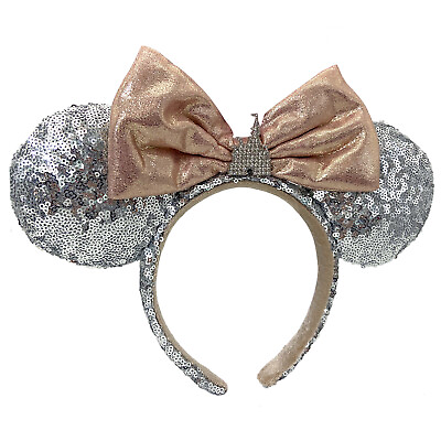 #ad DisneyPark Mickey Mouse Bow Sequin Minnie Ears Castle Jewelry Silver Headband $18.41