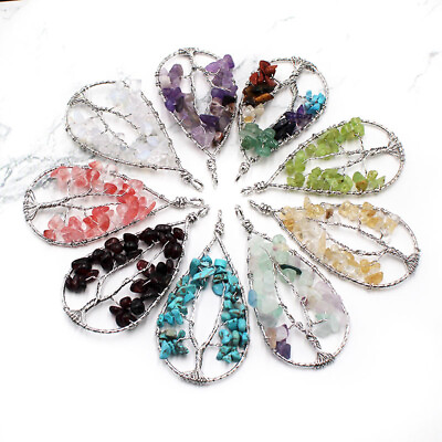 #ad 10pcs Mixed Natural Stone Tree of Life Handmade Wire Wrapped Teardrop Pendants $23.74