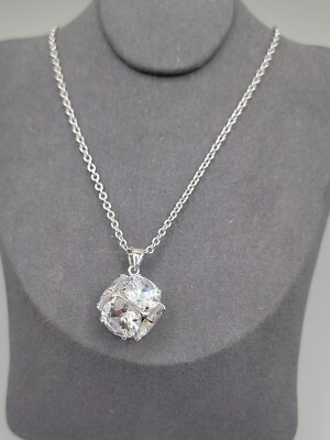 #ad Beautiful Crystal Ball Pendant Necklace 6 Sided Prong Set Cube Silver Tone 18quot; $63.75