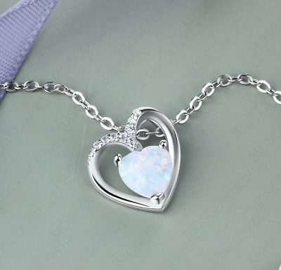 #ad GIFT 1.55Ct Simulated Fire Opal Heart Pendant 18quot; Chain 925 Silver Gold Plated $93.49