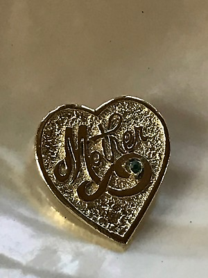 #ad Vintage Gerry#x27;s Signed Goldtone Heart with Script MOTHER amp; Green Rhinestone Pin $13.10