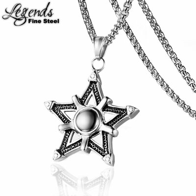 #ad LEGENDS Stainless Steel Retro Pentagram Pendant Necklace $8.99