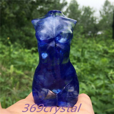 #ad 3quot; Carved Blue Smelting Stone Goddess Quartz Crystal Body Sculpture Healing 1pc $22.00