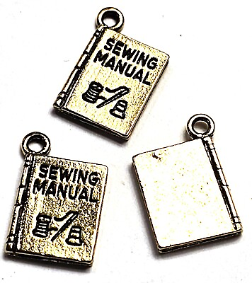 #ad 3 Pcs. Sewing Manual Book Charms Pendants Cast Fine Pewter $1.89