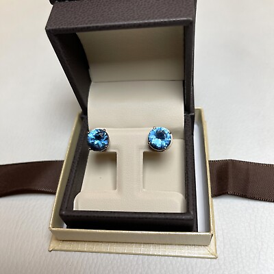 #ad 6 TCW Fancy Blue Round Studs Earrings Man Made Diamonds 14k Solid Gold $326.82