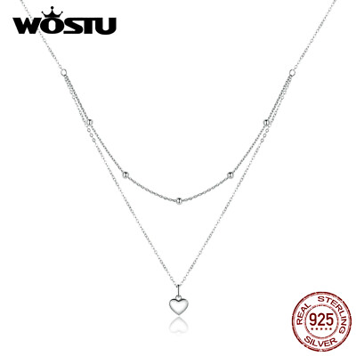 #ad Wostu 925 Sterling Silver Necklace LOVE Unique double layer Dangle Charms Chain $16.82